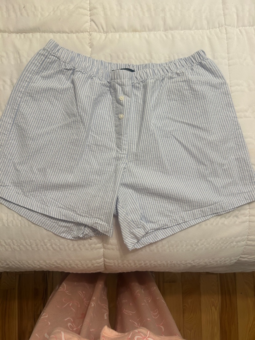 Light Blue Seersucker Cotton Boxer Shorts Brandy Melville